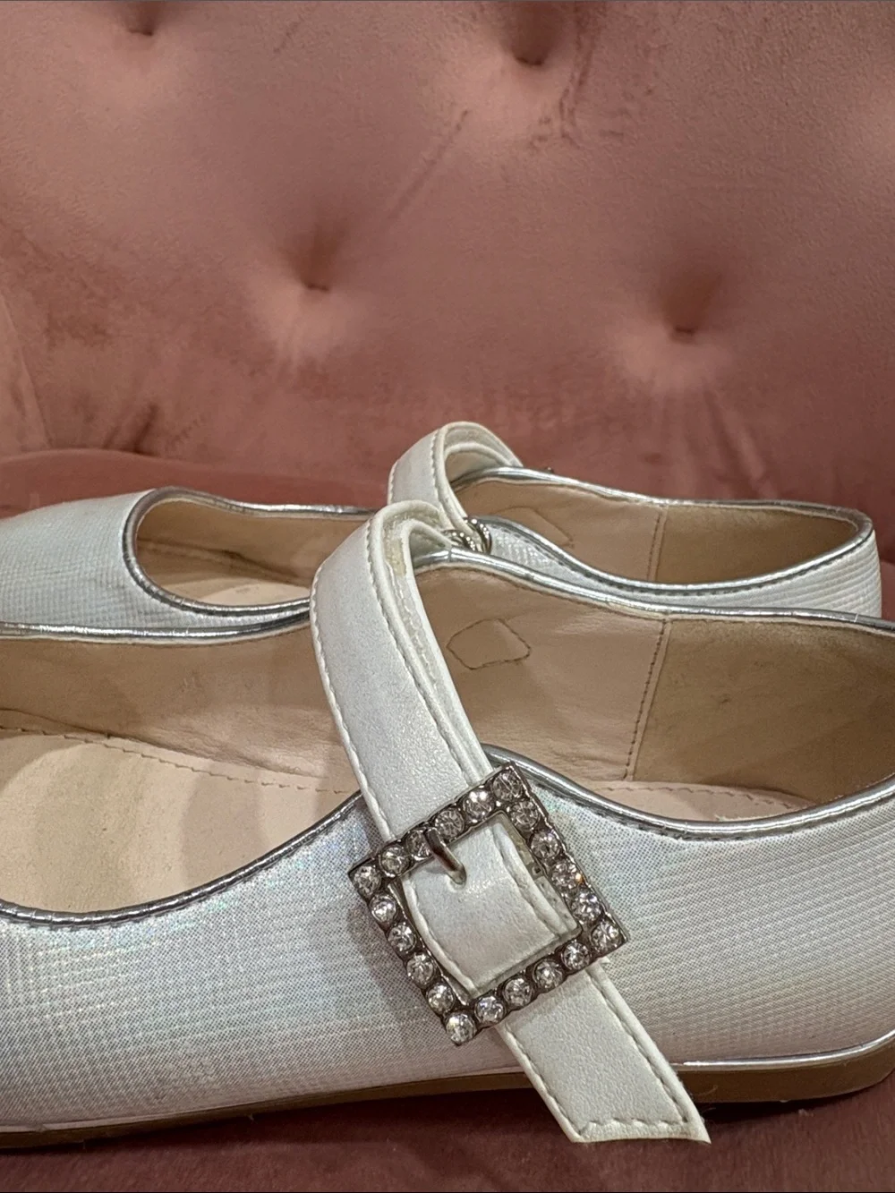 Doralle Italian Ivory Mary Jane Flats with Rhinestone Buckle 32 1
